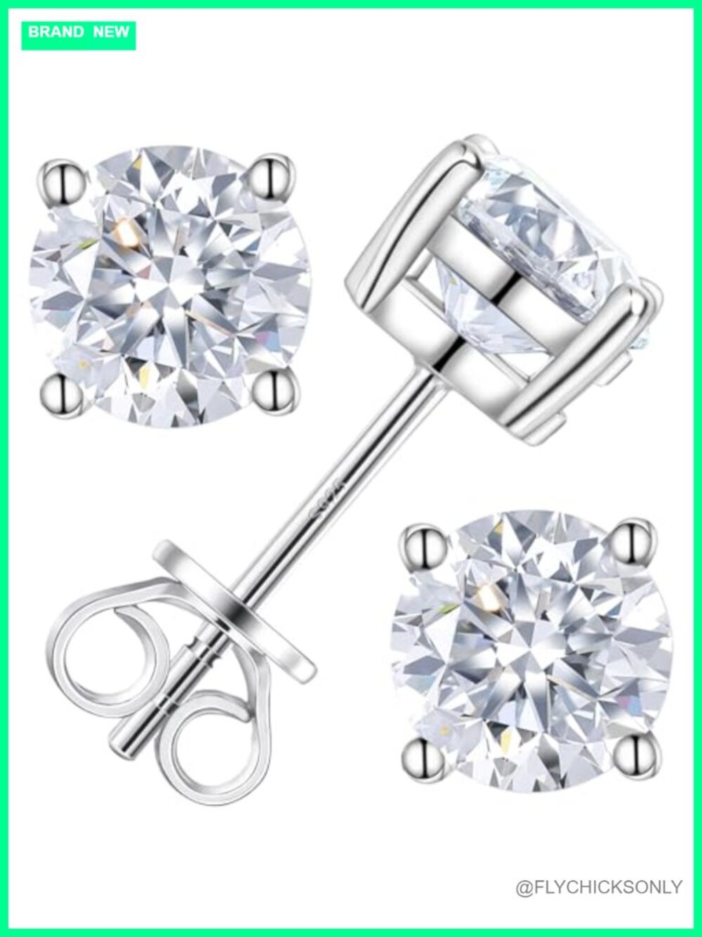 Lab Grown Diamond Stud Earrings 925 Sterling Silver 4-Prong Push Back